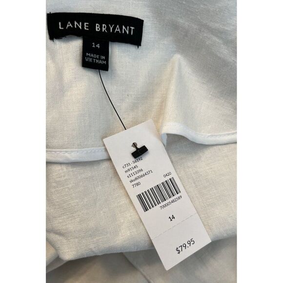 Lane Bryant 14 Linen Blend Utility Jacket White Belted Pockets Elastic Waist NWT - Picture 5 of 6
